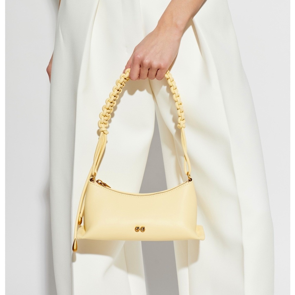 Cult Gaia Osa Shoulder Bag Light Butter Yellow Leather Braided Handle NEW $802